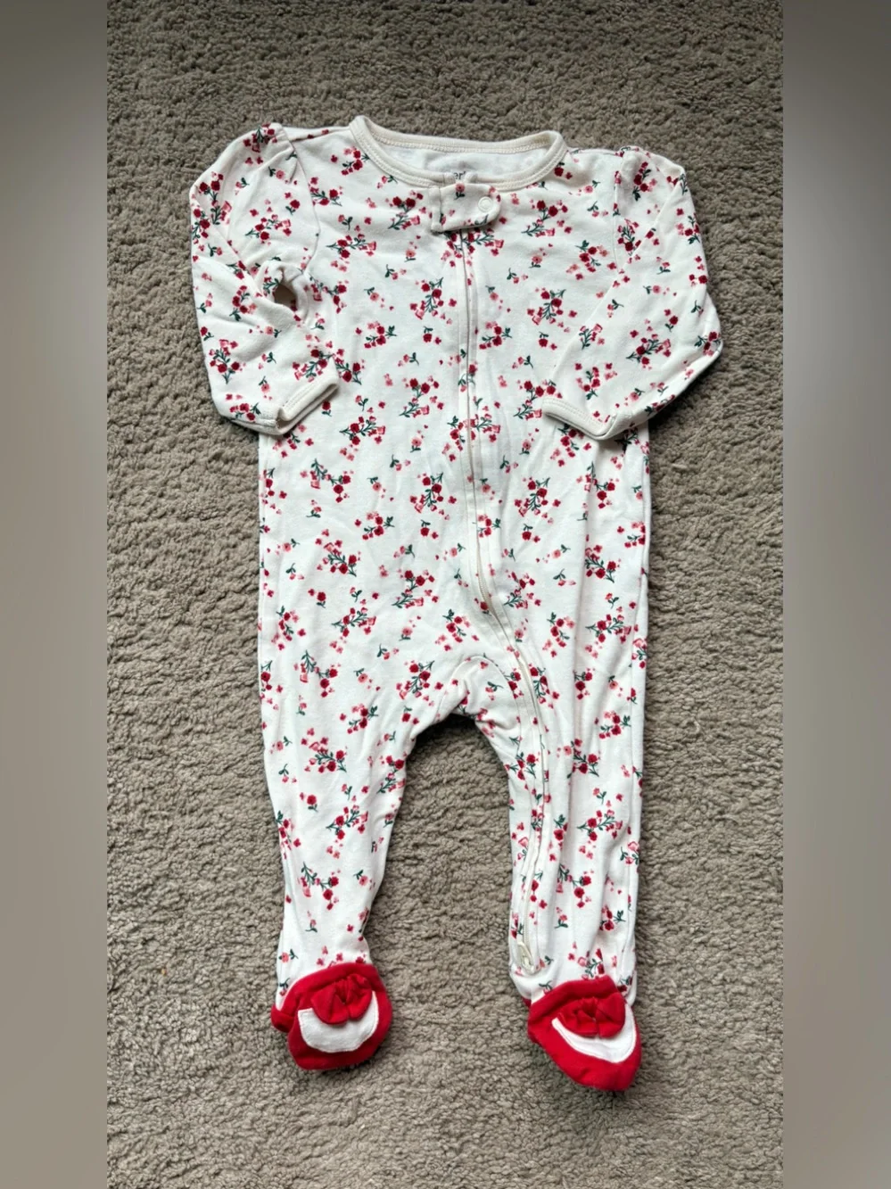 Carter's White Footed One-Piece with Red Floral Print